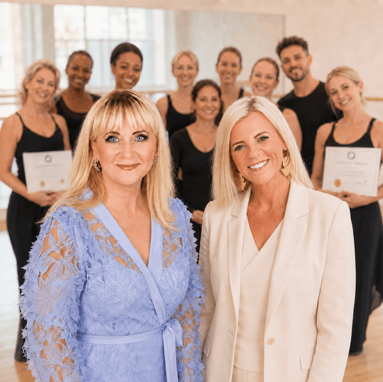 Loraine Hastings and Lara King with a group of qualified DTTA dance teachers